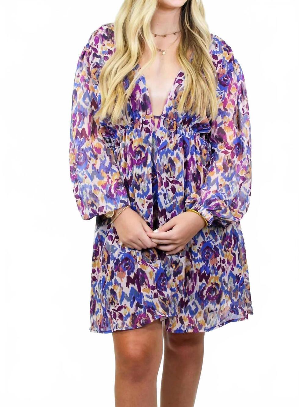 NEW MEET ME IN SANTORINI leona dress in purple ikat floral